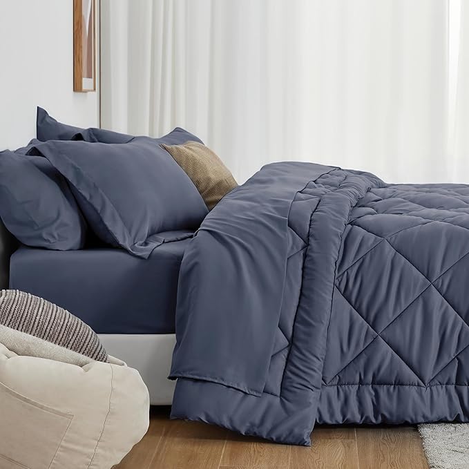 Love's cabin Twin XL Comforter Set Navy Blue, 5 Pieces Twin XL Bed in a Bag, All Season Bedding Sets with 1 Comforter, 1 Flat Sheet, 1 Fitted Sheet, 1 Pillowcase and 1 Pillow Sham | Soft, Breathable, Lightweight, Comfortable