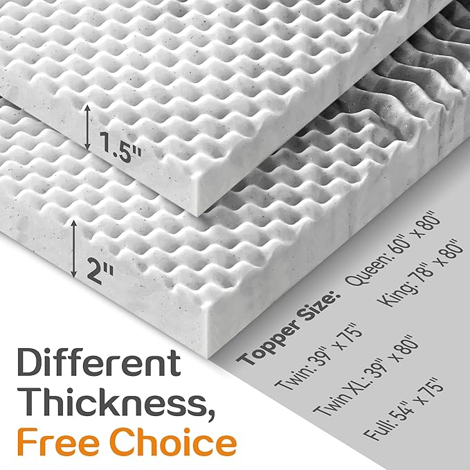 SINWEEK 2 Inch Memory Foam Mattress Topper Twin XL, Twin Extra Long Mattress Pads for College Dorm Single Bed, Pressure Relieve CertiPUR-US Certified, 39x80 Inches, Gray