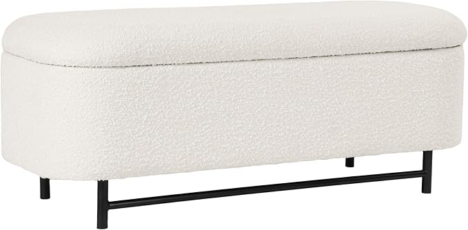 HomePop Ellipse Modern Storage Bench with Metal Legs |Homepop Home Décor|Bench with Storage for Living Room & Bedroom - Cream Boucle