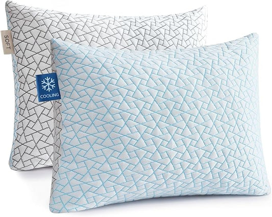 Alkyonos Cooling Pillow for Sleeping：Adjustable Shredded Memory Foam Bed Pillow,King Size Set of 2 with Ice Cover, Breathable & Supportive for Side, Back and Stomach Sleepers