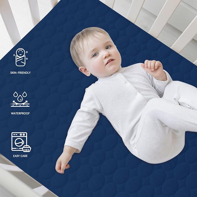 Biloban Crib Mattress Protector Pad Waterproof, Toddler Waterproof Crib Mattress Cover, Machine Washable & Dryer Fit Baby Toddler Bed Mattress Protector (Standard Size 52” x 28”), Navy Blue