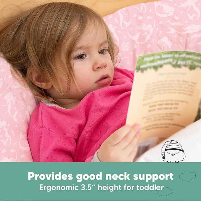 Toddler Pillow with Pillowcase - 13x18 My Little Dreamy Kids Travel Bed Pillows for Sleeping, Organic Cotton Small Pillowcase, Soft & Breathable, Machine Washable, Toddlers 2-5 years old (Mermaid)