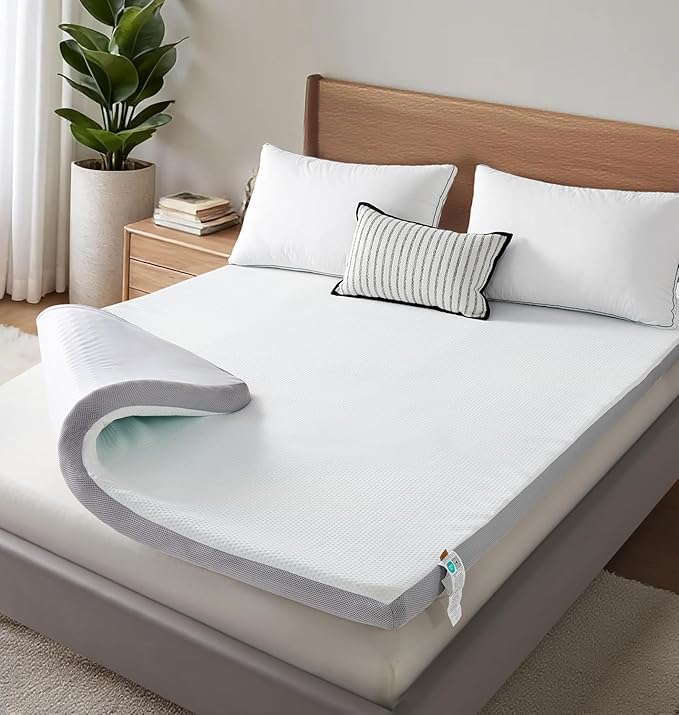 SAPHREAS Queen Size 3 Inch Memory Foam Mattress Topper with Soft Ventilated Mattress Pad Cover, Egg Crate Bed Topper for Back Pain & Pressure Relief, CertiPUR-US Certified