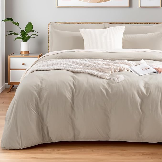 NEXHOME PRO Full Duvet Cover Set – 100% Certified Organic Cotton with Washed Feel & Linen-Like Texture, Comfortable & Breathable, Home Bedding Set Light Linen (No Comforter)