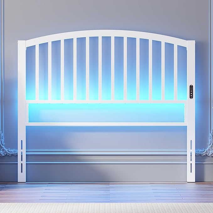 Weehom Full Size Headboard Only, Modern Headboard for Full Size Bed with LED Light, USB & Type C Port and Touch & Remote Control, Metal Headboard, Sturdy and Stable, Easy Assembly, White
