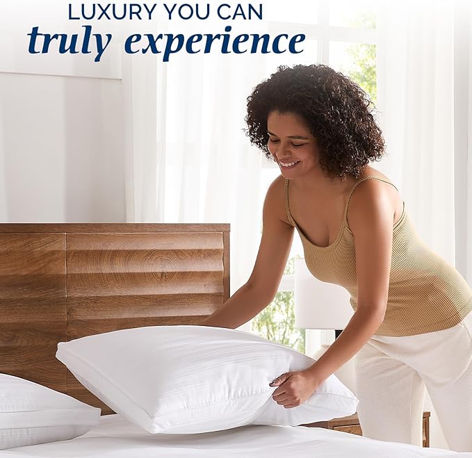 downluxe Goose Feather and Down Pillows - 2 Pack Gusseted Hotel Collection Feather Pillows Set of 2 for Back, Stomach or Side Sleepers, King Size (18"x34"x2")