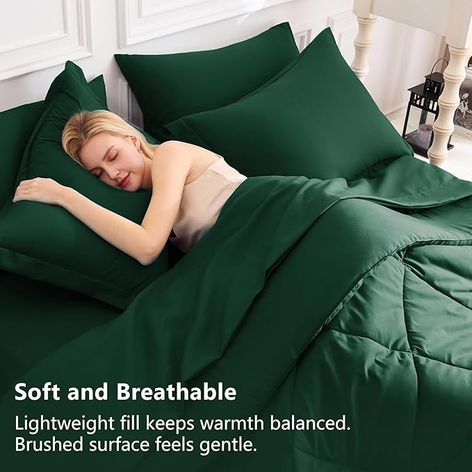 CozyLux Oversized King Comforter Set Emerald Green, 7 Pieces Bed in a Bag Comforter Set with Sheets, All Season Bedding Set with Down Alternative Comforter, Sheets, Pillowcases & Shams