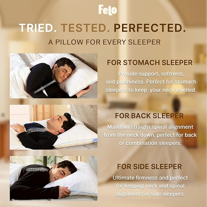 Felo Feather Down Pillow Queen Size, CloudFusion Goose Down Pillow for Sleeping, Hotel Collection Bed Pillow for Side Back Pain Sleepers (20" x 30")