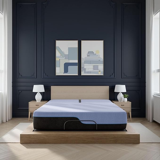 Bridgevine Home Split Flex 6-Layer Hybrid Latex Foam and Coil Adult Mattress, 12 Inches, Mattress-in-a-Box, Split Top King Size, Blue Ice Cover