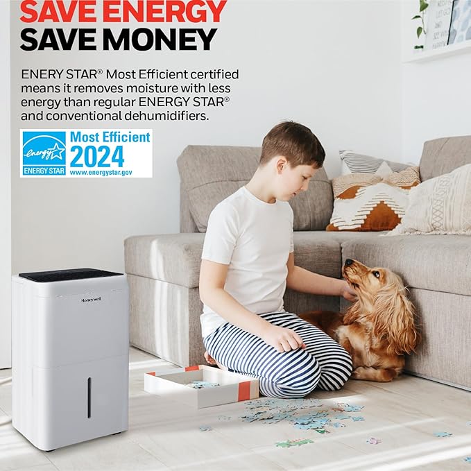 Honeywell 32-Pint ENERGY STAR Dehumidifier for 3,000 Sq Ft – Laundry Mode, Auto-Comfort Mode & Thermal Overload Protection, TPFIT32WK