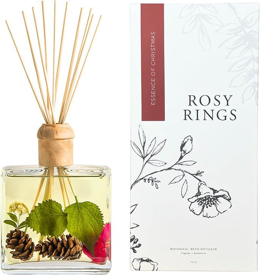 Rosy Rings Essence of Christmas Botanical Reed Diffuser 13oz – Lasts 6-12 Months Floral Aromatherapy Winter Home Fragrance Gift Notes of Eucalyptus, Balsam Fir, Cedarleaf, Pine Cone, Vetiver with Pine