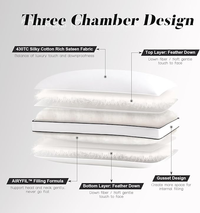 DOWNSTORIA Feather Down Pillows Queen Size Set of 2 with Gusset, Luxury Hotel Collection Bed Pillow 2 Pack, Down Surrounded Gusseted Pillows for Sleeping, Soft for Side, Back Sleepers 20x30 in.