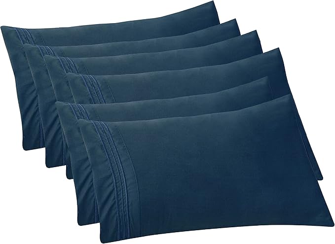Elegant Comfort 6-PACK Solid Pillowcases 1500 Premium Hotel Quality Microfiber - Smooth Weave, Wrinkle and Stain Resistant, Easy Slip-On, 6-Piece Set, Standard/Queen Pillowcase, Navy