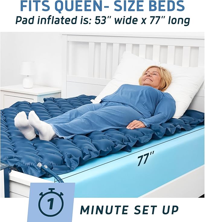 Lunderg Queen Size Alternating Air Pressure Mattress Pad with Static Mode - Comfortable Bed Sore Prevention - Includes Waterproof Mattress Topper 53" x 77" & Quiet Pump - Doctors Recommended