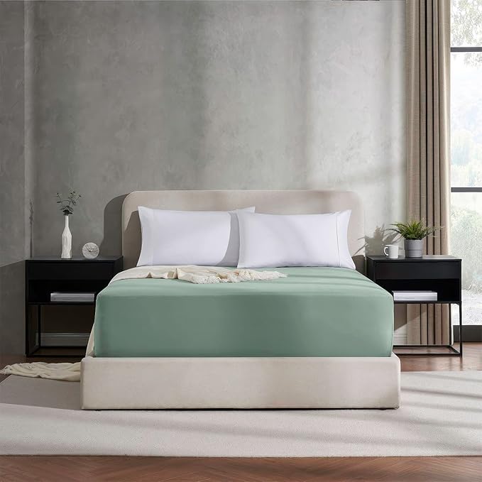Nestl Sage Green Extra Deep Pocket Twin XL Fitted Sheet, Luxury XL Twin Fitted Sheet Only Easily Fits 18 to 24 Inch Mattress, Super Soft, Wrinkle-Free, and Breathable Bed Sheets with Corner Straps