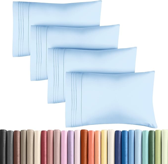 Queen Pillow Cases Set of 4 - Ultra Soft Hotel Quality Pillowcase Covers - Comfy, Cozy & Wrinkle Free - Shrink, Stain & Fade Resistant - Machine Washable Pillow Protectors - 4 Piece Set - Light Blue