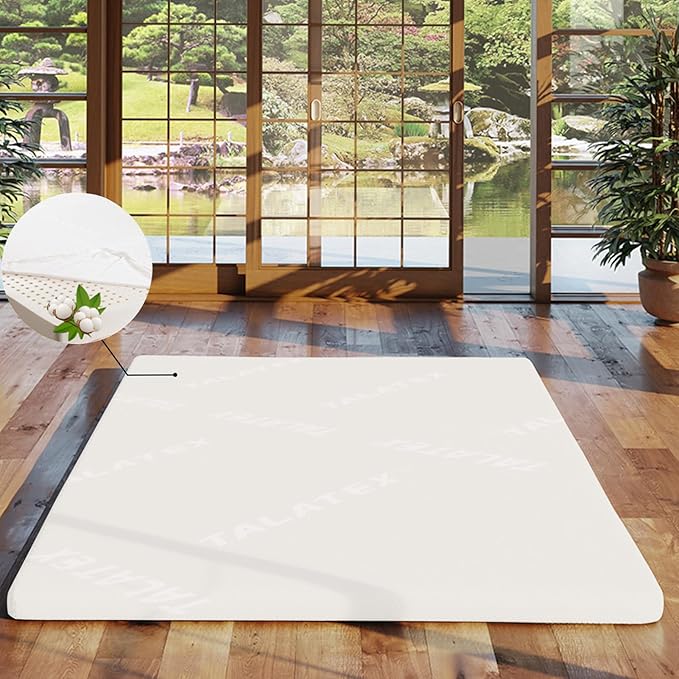 Talatex Latex Mattress Topper – Premium Latex with Organic Mattress Cover, Ergonomic, Breathable & Durable Mattress Pad for Spinal Alignment and Motion Isolation (3" King)