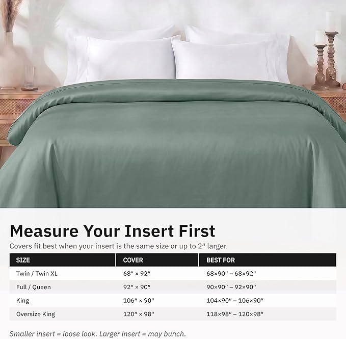 Natural 100% Cotton Duvet Cover King Size Only - Premium 400 Thread Count Duvet Covers King, Soft Sateen Weave, Button Closure and Corner Ties - Sage Green