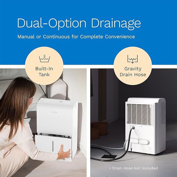hOmeLabs Dehumidifier 7,000 Sq Ft Wi-Fi (50 Pint MAX 120 Pint at 95°F, 90% RH) for Home, Office, Basements with Powerful Moisture Removal, Humidity Control, Auto Shut-off, Quiet Operation
