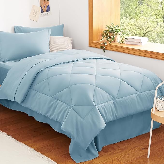 CozyLux Twin XL Comforter Set Light Blue - 5 Pieces Twin Extra Long Bed in a Bag for College Dorm, All Season Bedding Set for Girls and Boys, Soft Bed Set with Comforter, Sheets, Pillowcase & Sham