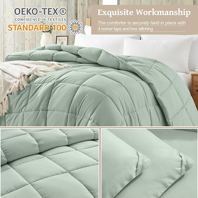 Homelike Moment Comforter King Size - Green Duvet Insert Down Alternative Bed King Comforter, Lightweight Bedding Comforters Quilted Soft All Season Solid Green