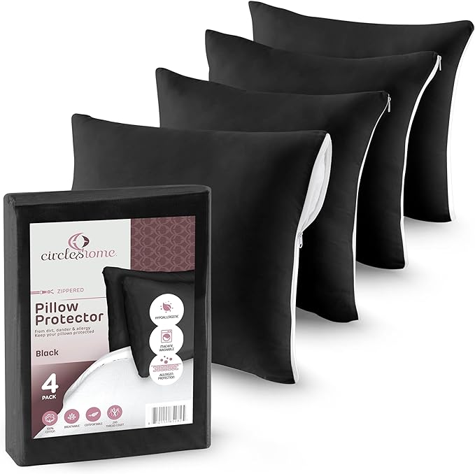 CIRCLESHOME Throw Pillow Protectors - 100% Cotton Breathable Pillowcases - 24 X 24 Square Pillowcases - Protects Pillows from Dirt, Dust and Debris (Square Pillow - 2 Pack- 24x24)