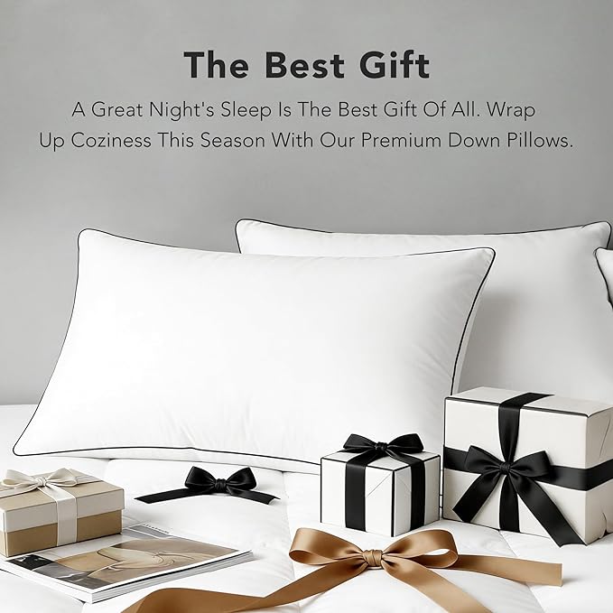 Down Feather Pillow, White Duck Down and Feather Filled Pillow Inserts, Luxurious Hotel Bed Pillows with Cotton Blend Cover Fit for Back, Stomach and Side Sleeper, Standard Size, Firm, Set of 1