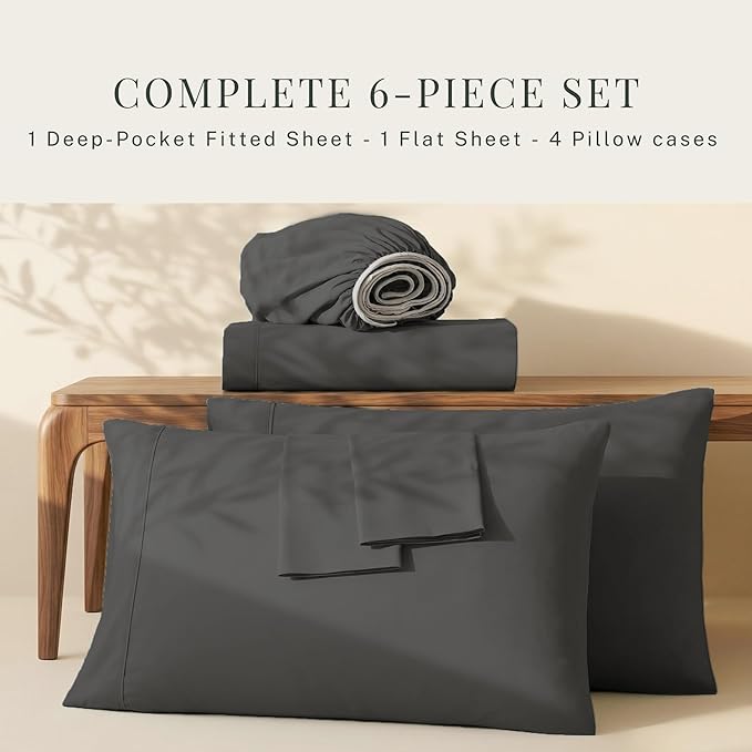 Hearth & Harbor Extra Deep Pocket Sheets - Fits Mattress 18-24 Inches Deep - Extra Deep Pocket Twin XL Sheets Sets - 4 Piece Twin XL Size - Gray