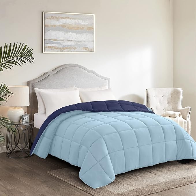 Homelike Moment Oversized Queen Comforter - Blue Duvet Insert Down Alternative Bed Comforter, Lightweight Bedding Comforters Oversize Queen Quilted Soft All Season Reversible Navy/Light Blue