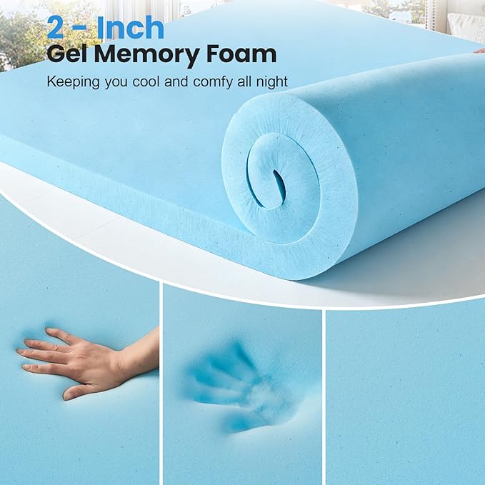 Full Size Dual Layer 4 Inch Memory Foam Mattress Topper, 2 Inch Gel Memory Foam and 2 Inch Pillow Top Mattress Pad Cover, Thick Soft Bed Topper Medium Support for Back Pain, White