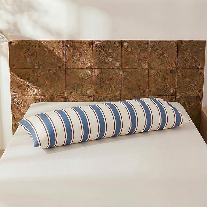Merryword Striped Body Pillow Cover 20x54inches, 100% Cotton Long Pillowcase, White and Blue Striped Pillowcase, Soft Breathable Stripe Pillowcase, 1-Piece