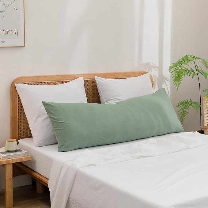 BESTOUCH 100% Washed Cotton Pillowcase for Hair and Skin Linen Feel Soft Comfortable Breathable 2 Set Pillow Case with Envelope Closure Solid Bright White Euro 26x26 Inches