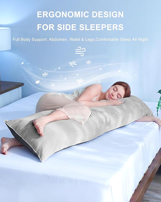YZ HOME Cooling Body Pillow for Adults, Cold Touch Fabric, Blue Shredded Memory Foam, Support for Side Back Stomach Sleepers, Removable Washable Cover(Grey,20x54 inch)