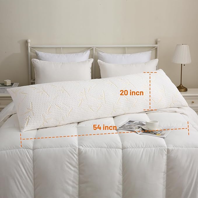 Primesoft Full Body Pillow with Removable Pillowcase for Adults,（Memory Foam Filling）（Long Pillow for Side Sleepers） （Fluffy and Firm）（Adjustable Filling）（20×54 Inch，Gold）