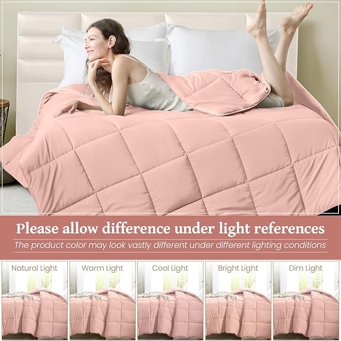 Homelike Moment Twin Comforter Duvet Insert - Pink Down Alternative Bed Comforter Twin Size, Lightweight Bedding Comforters Quilted All Season All Season Solid Pink