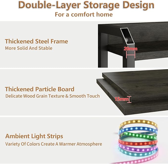 METYERRY Headboard for Queen Size Bed Frame with Storage, Height Adjustable, Headboards with Outlets, USB Ports, Type-C, LED Light, Sturdy and Stable Headboard, Black Oak,Bed Frame NOT Included