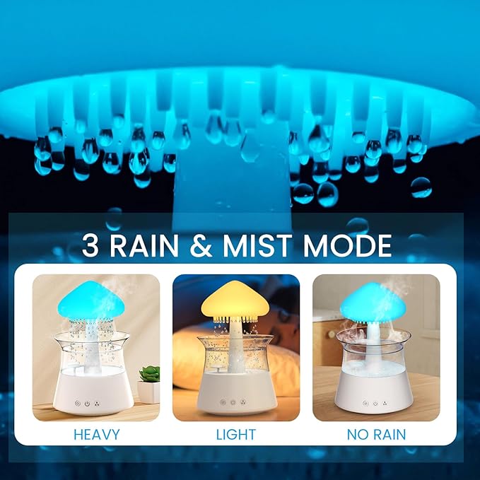 Diffuserlove Cloud Humidifier Rain Water Drip Diffuser Humidifier with Remote Waterfall Lamp Mushroom Humidifier Rain Sounds White Noise Humidifier Air Humidifiers for Bedroom Desk