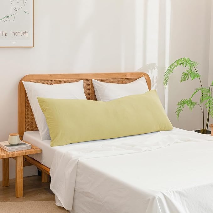 BESTOUCH 100% Washed Cotton Pillowcase for Hair and Skin Linen Feel Soft Comfortable Breathable 1 Pcs Pillow Case with Envelope Closure Solid Light Yellow Body 20x54 Inches