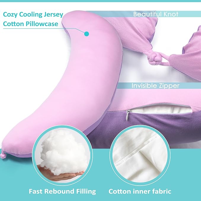 BYRIVER 39" Pink Purple Cute Body Pillow for Women Girl Side Sleepers, C Shaped Pregnancy Pillow, Anxiety Relief Hugging Pillow for Adults, 100% Cotton Pillow Cover, Gifts for New Mom (ZI-L)