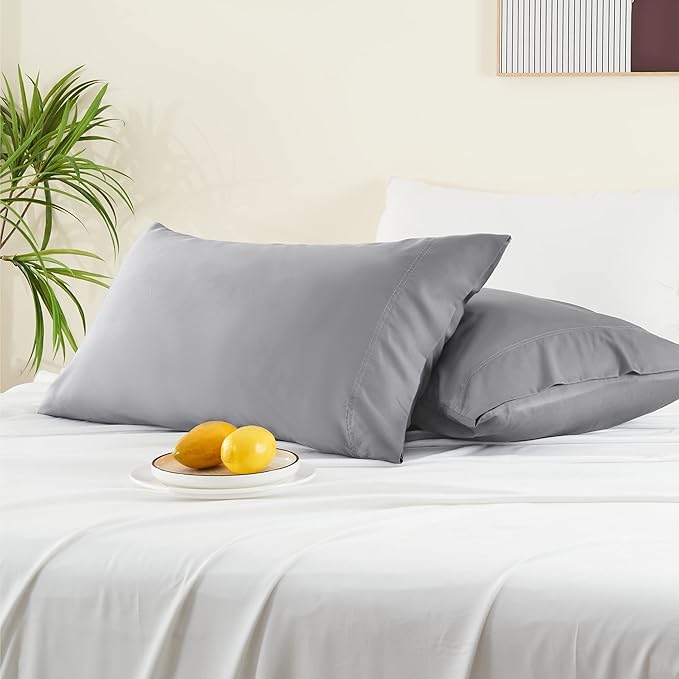 BEDELITE Pillow Cases Queen Size Set of 2, Rayon Derived from Bamboo, Cooling Pillow Cases for Hot Sleepers & Night Sweats, Breathable and Silky Soft Envelope Pillowcases(Silver Grey, 20"x30")