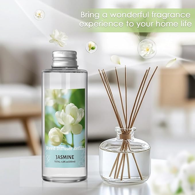 SCENTORINI Reed Diffuser Oil Refill, Jasmine Diffuser Oil 6.76 Fl Oz, Natural Scented Essential Oil Refill Long Lasting Summer Home Fragrance for Room Spa Aromatherapy Bathroom Home Decor