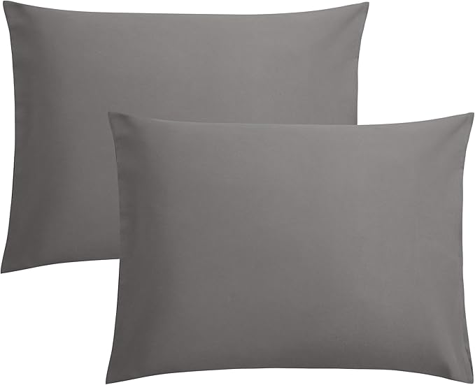 FLXXIE Pillow Cases Standard Size, Soft Microfiber Pillow Covers with Envelope Closure, Wrinkle, Stain Resistant Pillowcases, 2 Piece Set, 20x26, Dark Grey