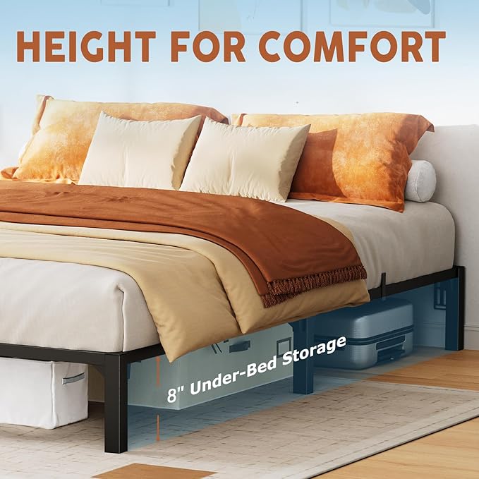 GarveeHome 10 Inch Queen Bed Frame, Heavy Duty Metal Platform Bed Frame with Iron Slat Support, No Box Spring Needed, Tool-Free Assembly, Supports 800 Lbs