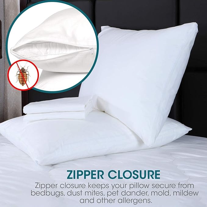 Micropuff King Size Pillow Protectors with Zipper - 2 Pack - Soft and Breatheable Pillow Cover. Pillowcase Protects Against Stains, Spills, and Perspiration.