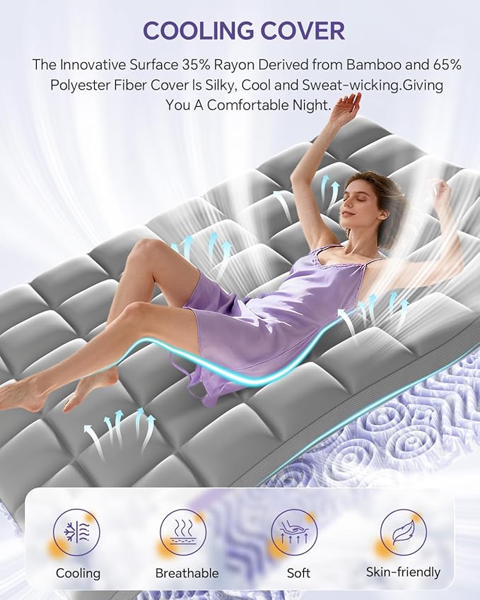 ChiXpace Dual Layer 5 Inch Memory Foam Mattress Topper Full - 3 Inch Pillow Top Mattress Pad and 2 Inch Gel Memory Foam, 7-Zone Egg Crate Full Size Mattress Topper (Gray)