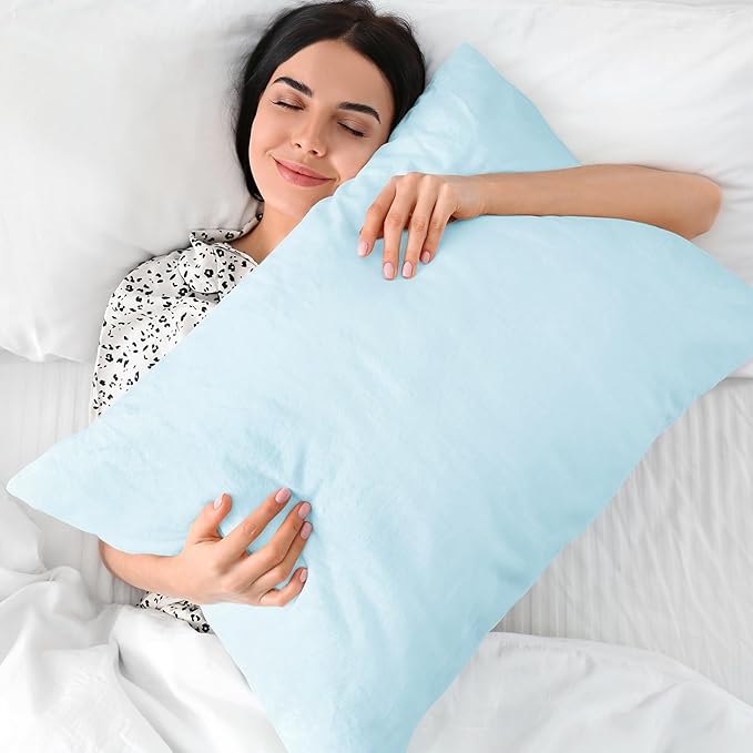 BEDELITE Flannel King Size Pillow Cases Set of 2, Super Soft Fleece Pillowcases with Zipper for Bedroom, Sofa, Couch,Luxury Cozy Fuzzy Velvet Pillow Shams for All Seasons(20x36 Inches,Blue)