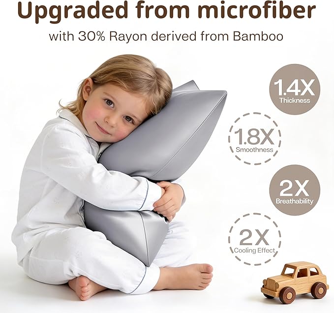 MR&HM Breathable Pillowcase 13"x18" Travel Pillow Case Set of 2, Ultra Soft Pillow Covers, Moisture-Wicking & Skin-Friendly, Envelope Closure (Silver Grey)