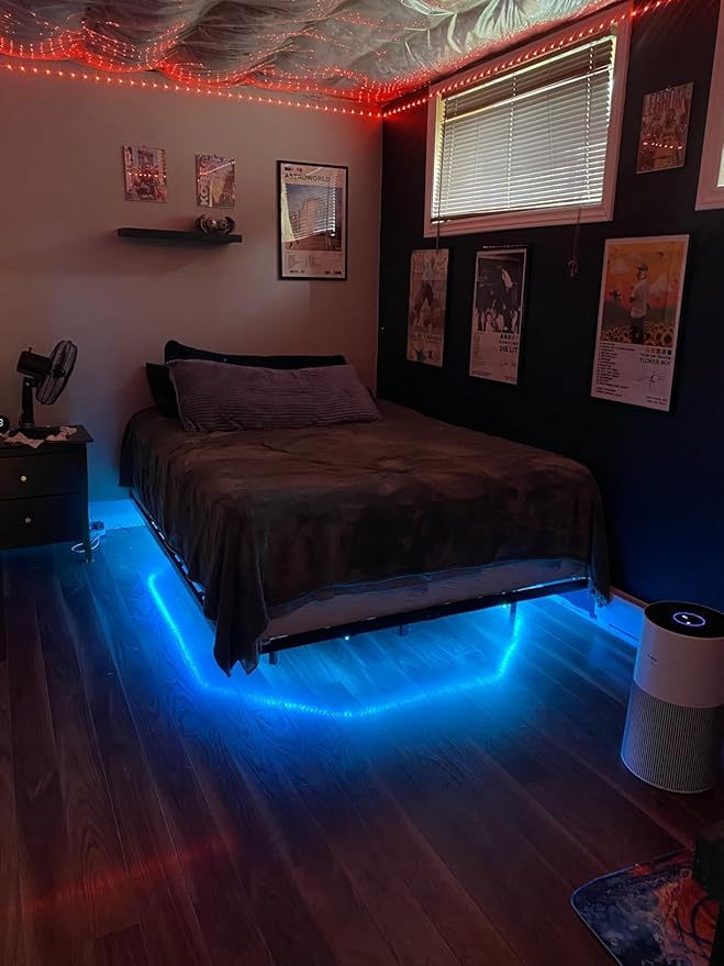 Floating Bed Frame with Smart LED Lights Metal Platform Bed Easy Assembly No Box Spring Needed (Queen)