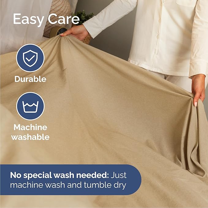 Cal King Size 4 Piece Sheet Set - Comfy Breathable & Cooling Sheets - Hotel Luxury Bed Sheets for Women & Men - Deep Pockets, Easy-Fit, Soft & Wrinkle Free Sheets - Heathered Tan Oeko-Tex Bed Sheets
