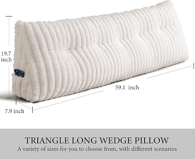Headboard Pillow Queen, Triangular Wedge Pillow Headboard Queen, Cushion Headboards Reading Pillows, Backrest Pillows for Sitting in Bed or Working with Removable Cover, Beige